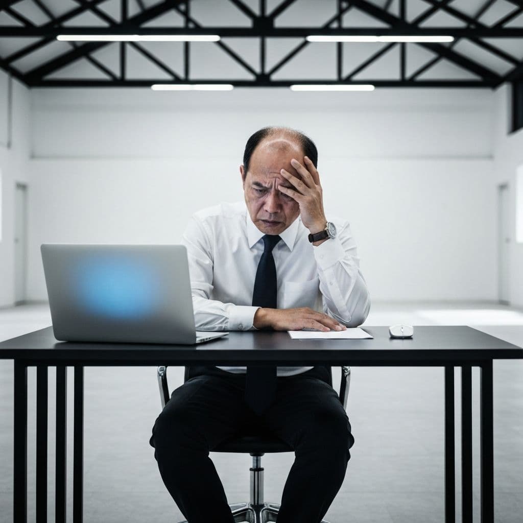 Frustrated entrepreneur struggling with business visibility
