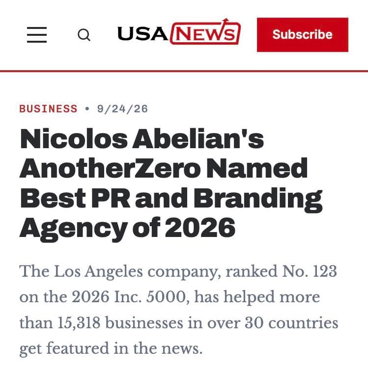 USA News — Nic's own company, AnotherZero, named Best PR and Branding Agency of 2026