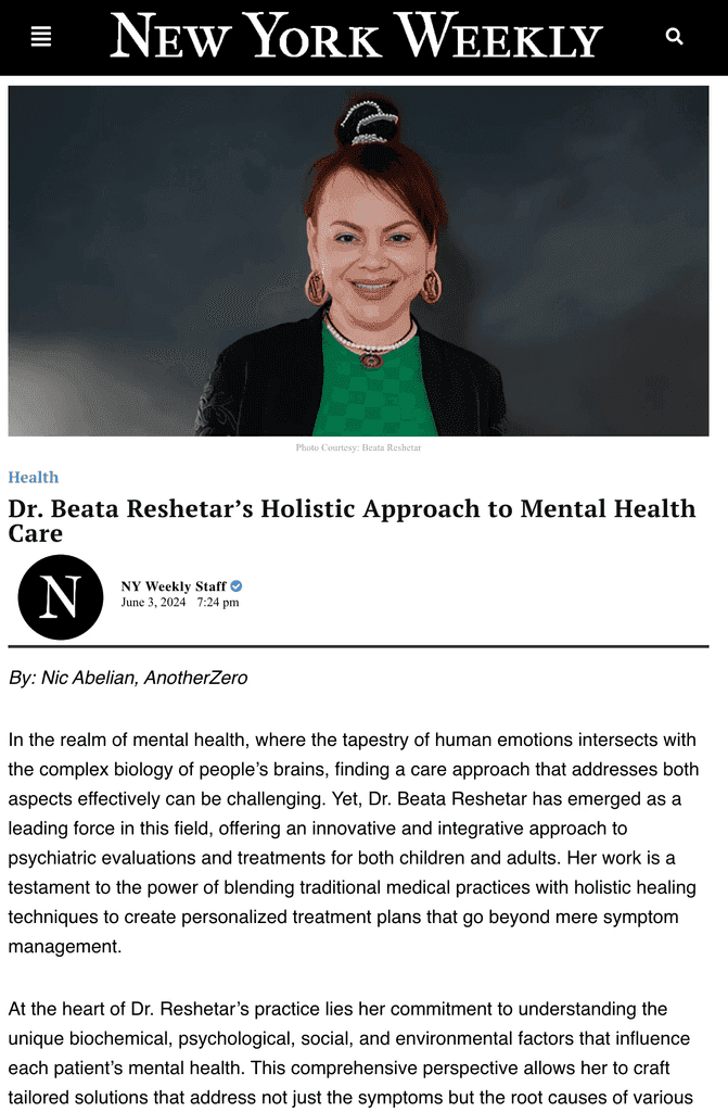 New York Weekly: Dr. Beata Reshetar's Holistic Approach to Mental Health Care