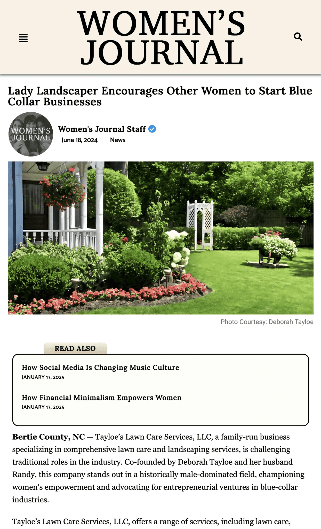 Women's Journal: Lady Landscaper Encourages Other Women to Start Blue Collar Businesses