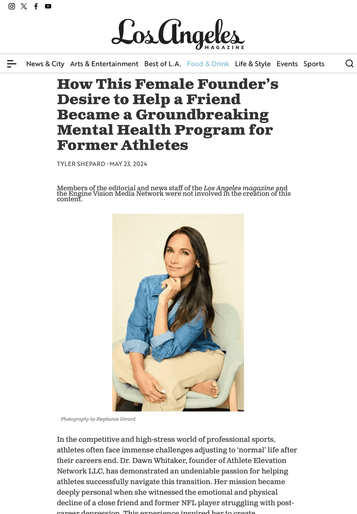 Los Angeles Magazine: How This Female Founder's Desire to Help a Friend Became a Groundbreaking Mental Health Program for Former Athletes