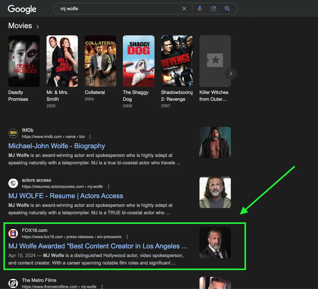 Google search showing news feature on page 1