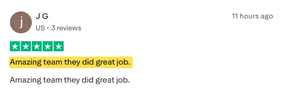 J G's Trustpilot review