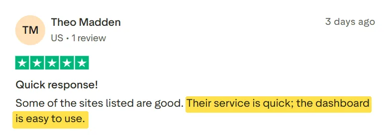 Theo Madden's Trustpilot review