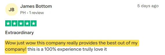 James Bottom's Trustpilot review