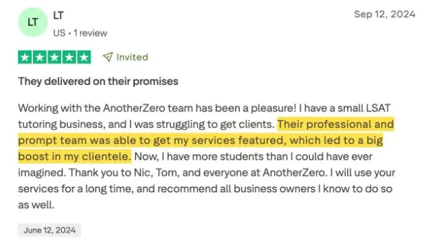LT's Trustpilot review