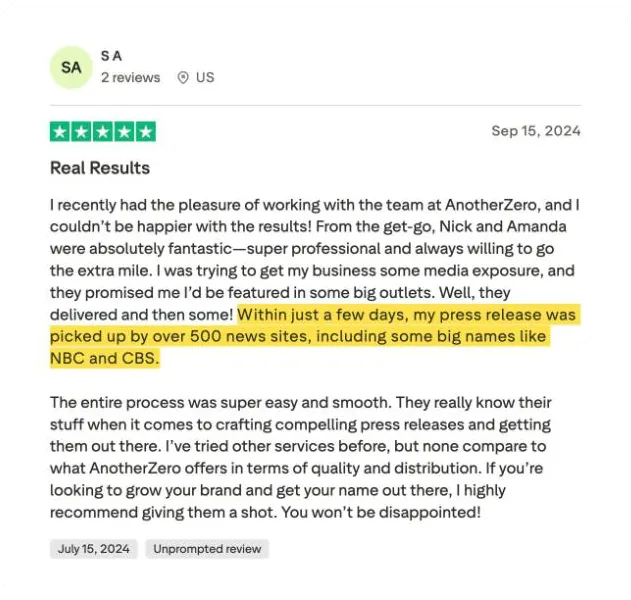 S A's Trustpilot review