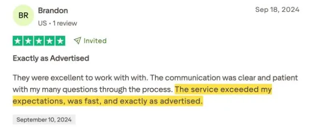 Brandon's Trustpilot review