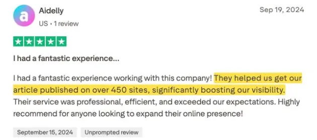 Aidelly's Trustpilot review