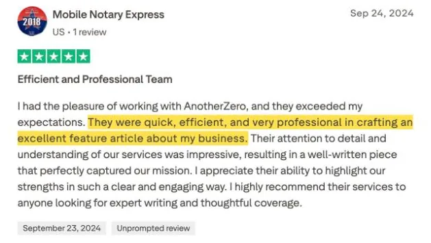 Mobile Notary Express's Trustpilot review