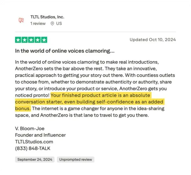 TLTL Studios, Inc.'s Trustpilot review