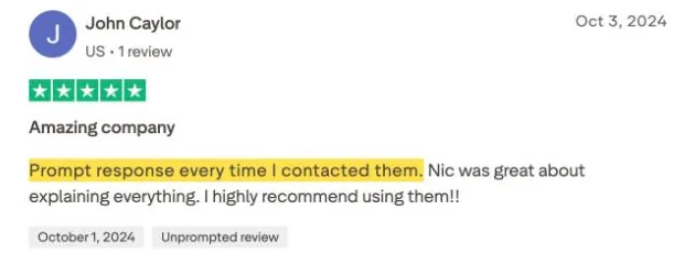 John Caylor's Trustpilot review
