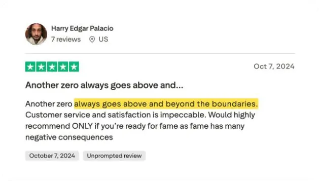 Harry Edgar Palacio's Trustpilot review