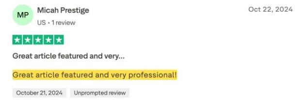 Micah Prestige's Trustpilot review