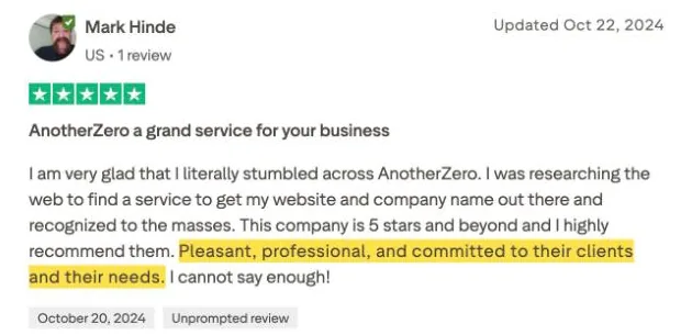 Mark Hinde's Trustpilot review