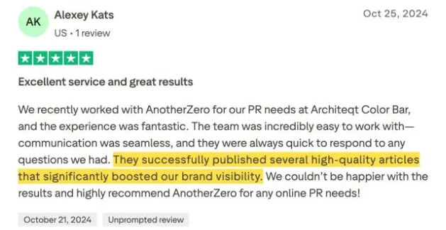 Alexey Kats's Trustpilot review