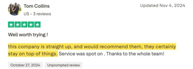 Tom Collins's Trustpilot review
