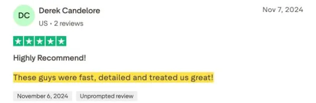 Derek Candelore's Trustpilot review