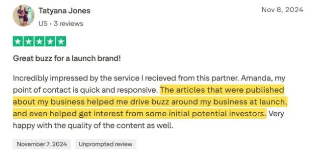 Tatyana Jones's Trustpilot review
