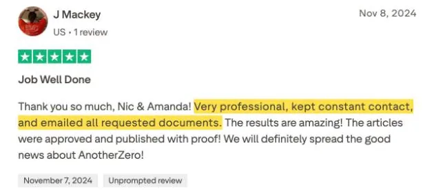 J Mackey's Trustpilot review