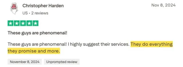 Christopher Harden's Trustpilot review