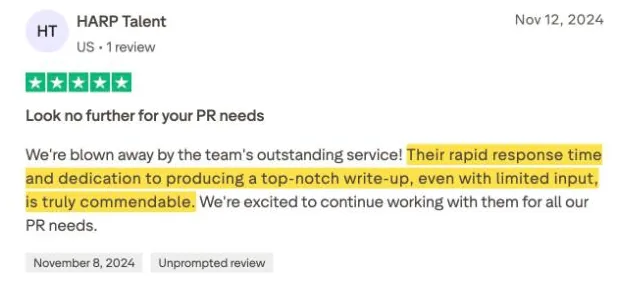 HARP Talent's Trustpilot review