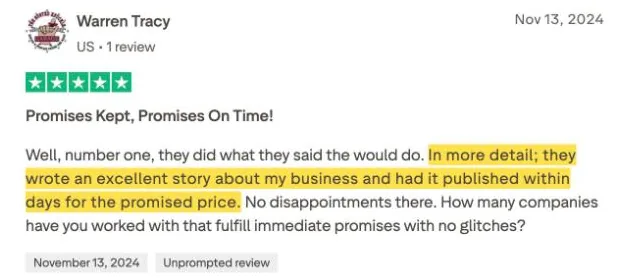Warren Tracy's Trustpilot review