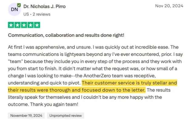 Dr. Nicholas J. Pirro's Trustpilot review