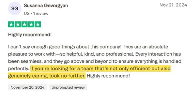 Susanna Gevorgyan's Trustpilot review