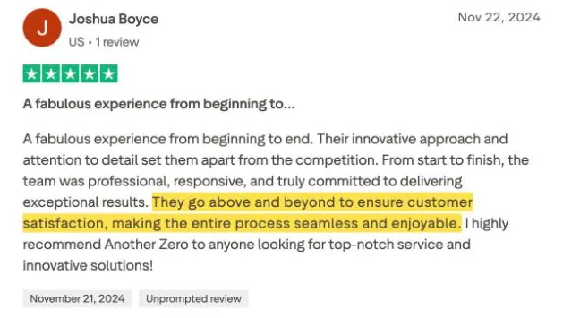 Joshua Boyce's Trustpilot review