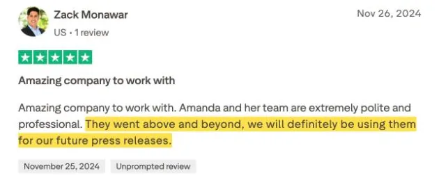 Zack Monawar's Trustpilot review