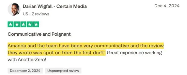 Darian Wigfall - Certain Media's Trustpilot review