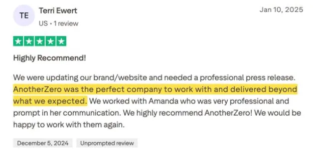 Terri Ewert's Trustpilot review