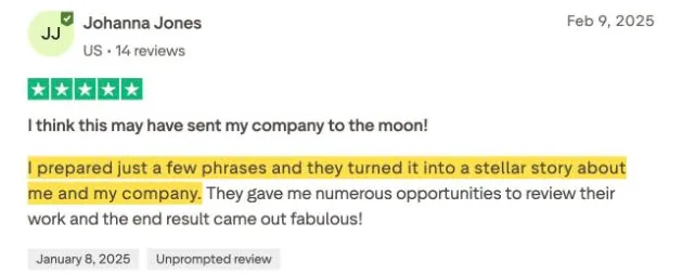 Johanna Jones's Trustpilot review