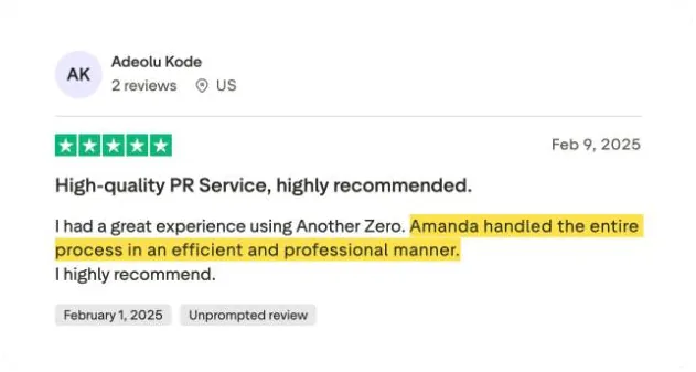 Adeolu Kode's Trustpilot review