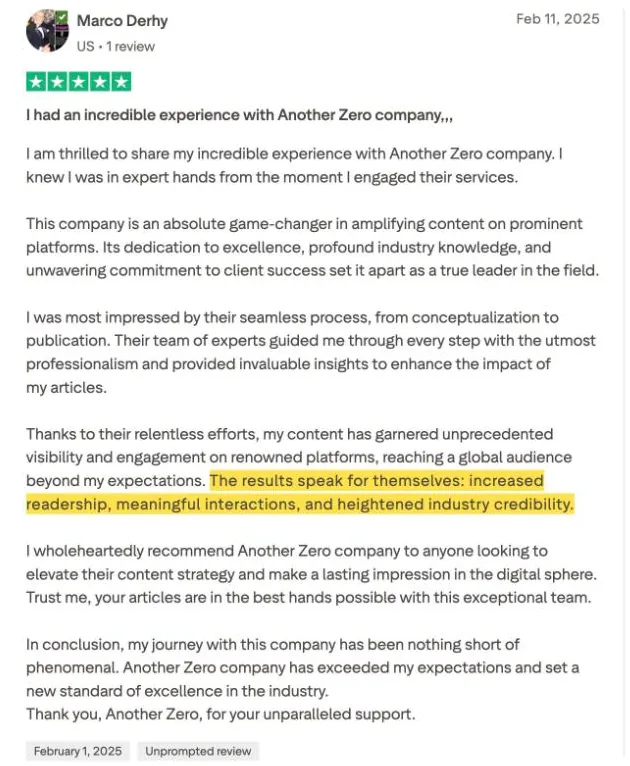 Marco Derhy's Trustpilot review