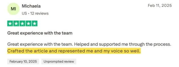 Michaela's Trustpilot review