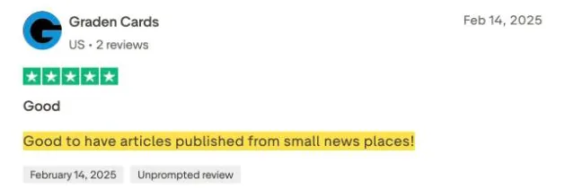 Graden Cards's Trustpilot review