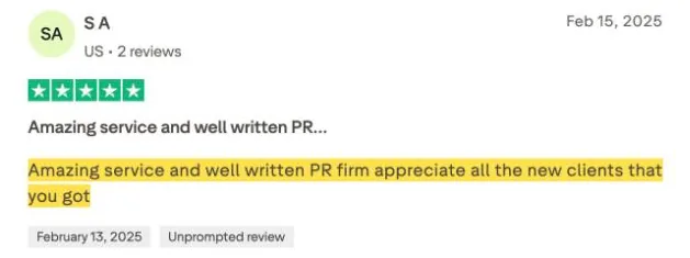 S A's Trustpilot review