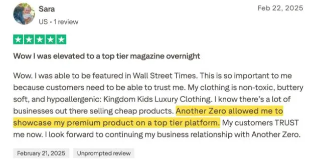 Sara's Trustpilot review