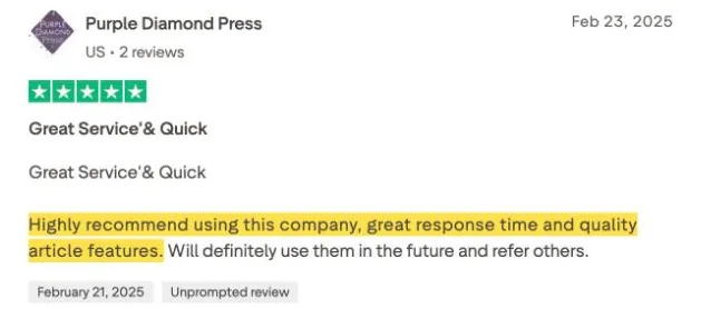 Purple Diamond Press's Trustpilot review