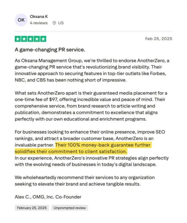 Oksana K's Trustpilot review