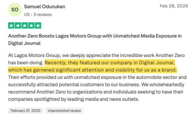 Samuel Odunukan's Trustpilot review