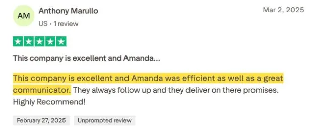 Anthony Marullo's Trustpilot review