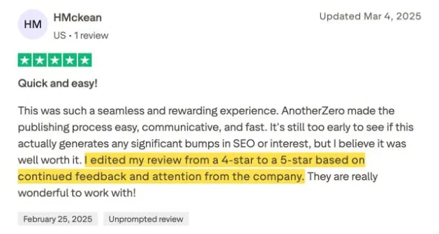 HMckean's Trustpilot review