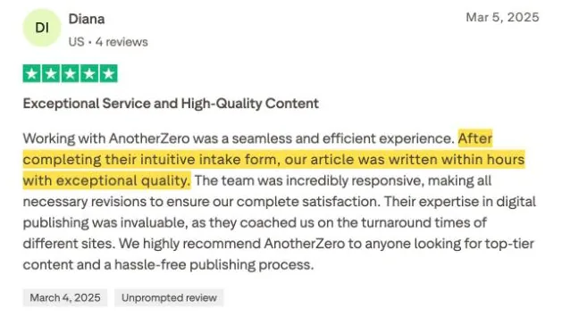 Diana's Trustpilot review