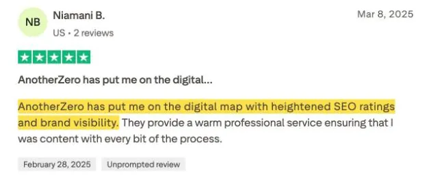 Niamani B.'s Trustpilot review