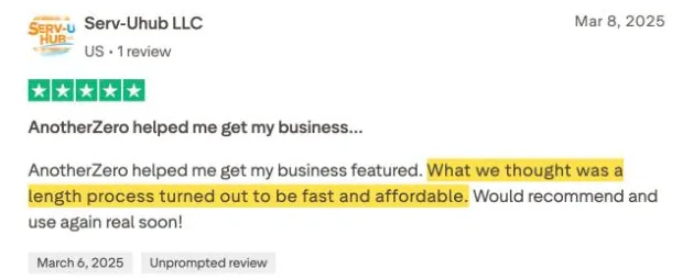 Serv-Uhub LLC's Trustpilot review