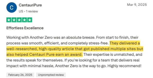 CentauriPure's Trustpilot review