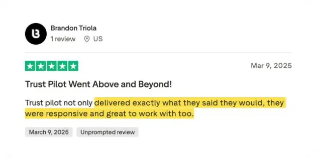 Brandon Triola's Trustpilot review